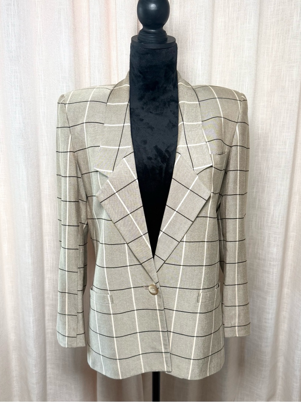 Vintage Stirling Cooper Windowpane Plaid Blazer | Taupe/Beige | Fits 4-6